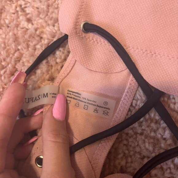 ZAFUL Women's M Pink Strapless Bandeau Scallop Strappy Bikini-Textured Swimsuit - Picture 4 of 5